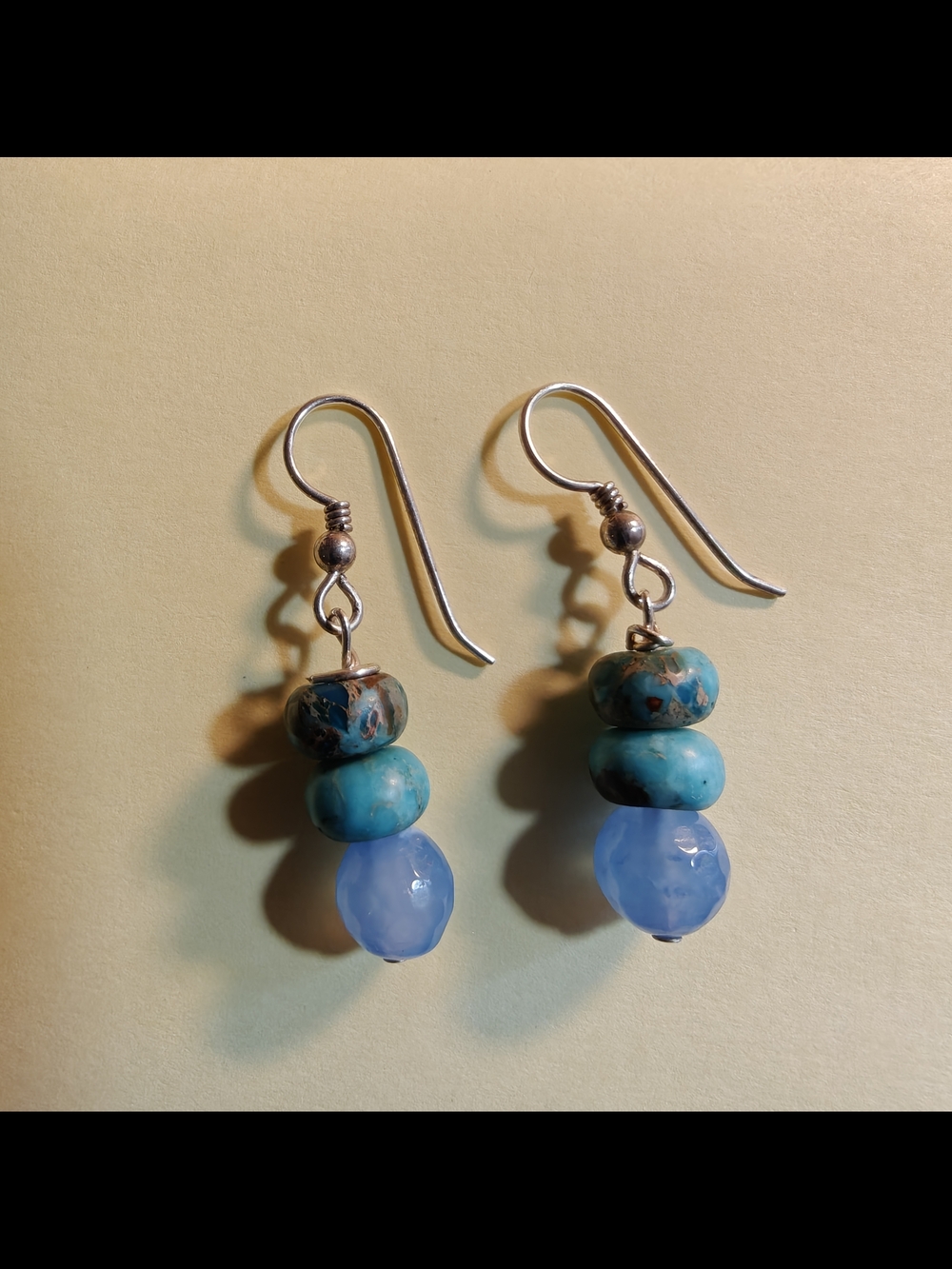 Turquoise & Blue/Lavender Chalcedony Bead Drop Earrings